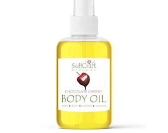 Chocolate Cherry Body Oil Spray for Dry - Oily Skin - Natural Fragrance Moisturizer, Bath, Shower, Massage, Hair - Gift for Girlfriend, Mom