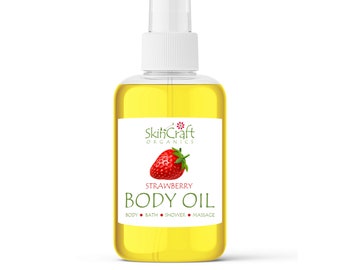 Strawberry Body Oil Spray - Natural Sweet Berry Moisturizing Bath, Massage, Hair Oil - Natural Skincare -  Strawberry Scent Spa Gift for Her