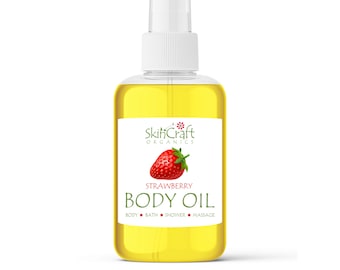 Strawberry Body Oil Spray - Natural Sweet Berry Moisturizing Bath, Massage, Hair Oil - Natural Skincare -  Strawberry Scent Spa Gift for Her