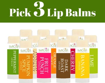 Organic Lip Balms - Choose 3 Pack From My Best Lip Balm Flavor Scents for Men & Women - Pick 3 Natural Handmade Chapsticks w/ Raw Beeswax