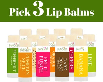 Natural Lip Balms - Choose 3 Pack from 25 of my Best Lip Balm Flavor Scents for Men & Women - Pick 3 Organic Chap Sticks w/ Raw Beeswax