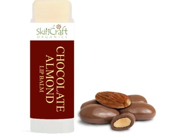 Organic Chocolate Almond Lip Balm - Chocolate Covered Almond Scent Chapstick - Handmade  w/ Coconut Oil, Natural Fragrance, Raw Beeswax