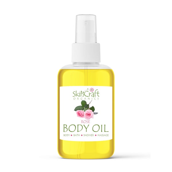Rose Body Oil Spray - Natural Rose Fragrance Moisturizer - Rose Bath, Shower, Massage & Hair Oil for Oily - Dry Skin - w/ Organic Jojoba