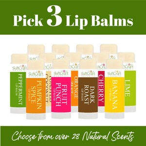 Organic Lip Balms - Choose 3 Pack From My Best Lip Balm Flavor Scents for Men & Women - Pick 3 Natural Handmade Chapsticks w/ Raw Beeswax