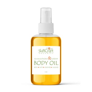 Natural Body Oil Spray for Dry & Aging Skin - Anti Aging Skin Care Moisturizer - Shower, Bath Oil - Organic Rosehip, Sea Buckthorn Oils