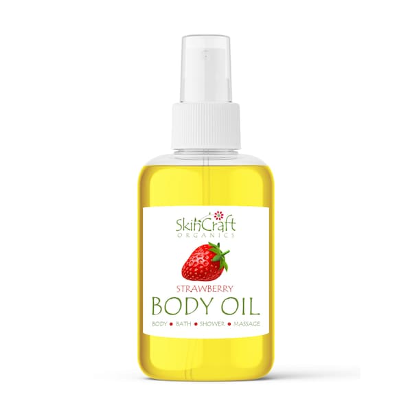 Spray à l'huile pour le corps à la fraise - Bain hydratant naturel aux baies douces, massage, huile capillaire - Soins de la peau naturels - Cadeau de spa au parfum de fraise pour elle