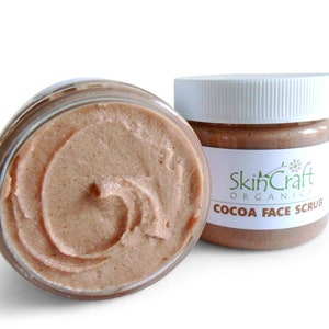 Natural Cocoa Sugar Face Scrub for Dry & Aging Skin - Organic Facial Exfoliating Cleanser - Vegan Cocoa Butter Chocolate Lip Scrub - 2 oz