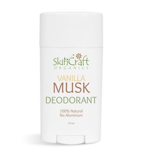 Vanilla Musk Natural Deodorant - Long Lasting Organic Deodorant Stick - No Baking Soda - No Aluminum - Coconut, Arrowroot & Shea -  2.5 oz