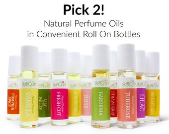Pick 2 Perfume Oils in Roll-On Bottles Made w/ Essential Oils & Natural Fragrances - 30 Scents - Birthday Gift for Her and Him - 10 ml