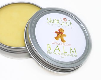 Natural Ginger Skin Balm for Dry Cracked Skin - Gingerbread Hand Salve - Organic Jojoba & Essential Oils - Bakery Scent Gift for Her - 2 oz