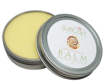 Cinnamon Bun Balm - Droge huidverzorgingsbehandeling voor droge, beschadigde, gebarsten huid - Biologische kokos- en jojoba-oliën - Vakantiecadeau voor haar - 2 oz Tin