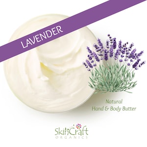 Manteca corporal hidratante de lavanda natural - Crema batida para manos y cuerpo - Loción espesa para piel seca - Aceite esencial - Regalo para fiestas y cumpleaños
