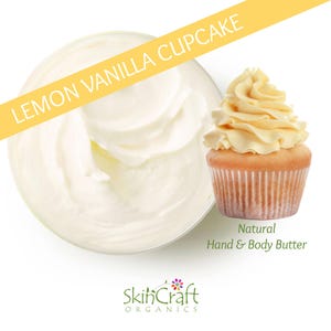 Natural Lemon Vanilla Body Butter Moisturizer for Dry Skin - Organic Whipped Shea Hand & Body Cream Lotion w/ Cupcake Scent - Gift for Women
