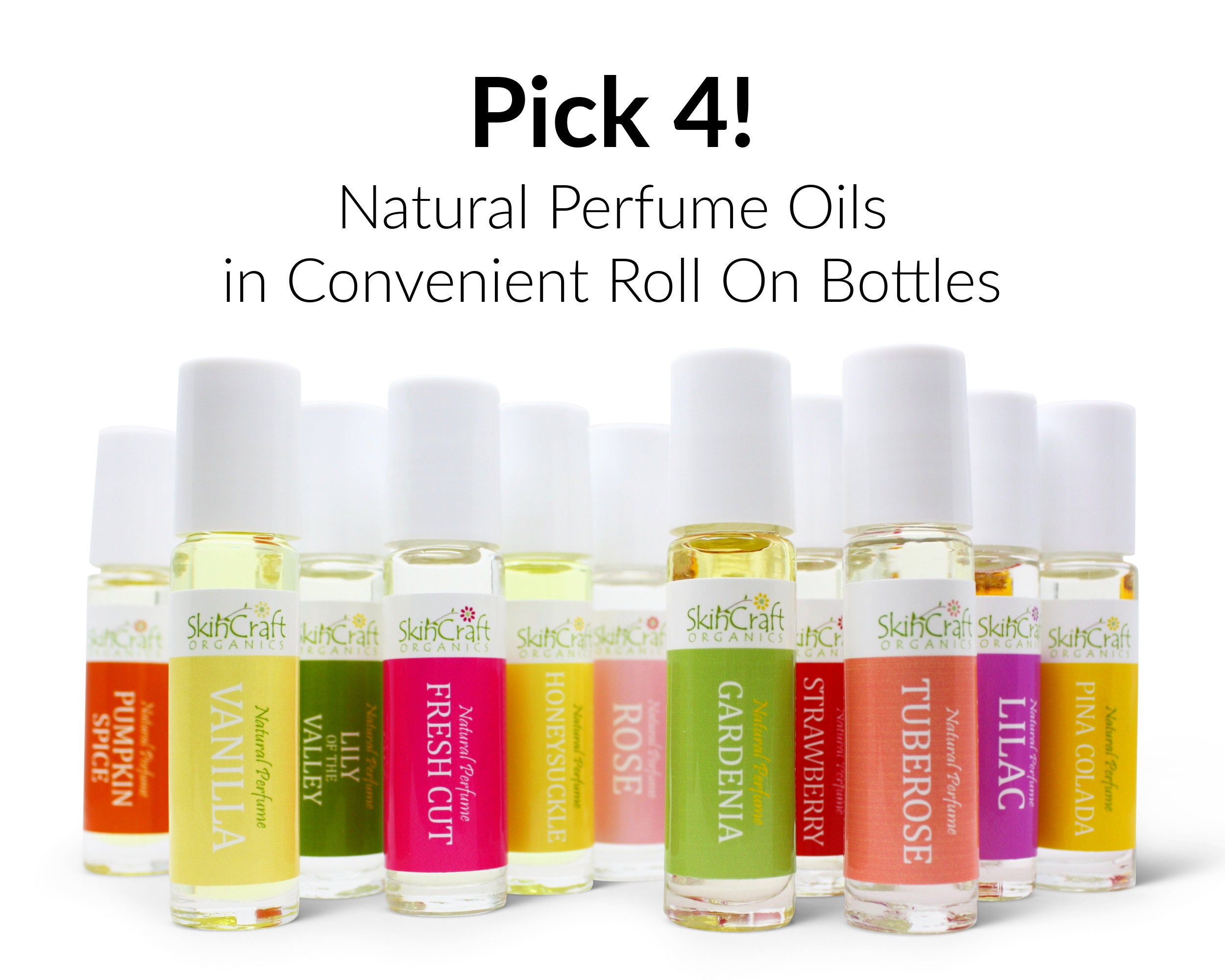 Pick 4 Perfume Oils - Roll-On Fragrance Scents for Men & Women - Roll On Natural Perfumes - Roller ball Scented Body Oil Perfumes - 10 mL
