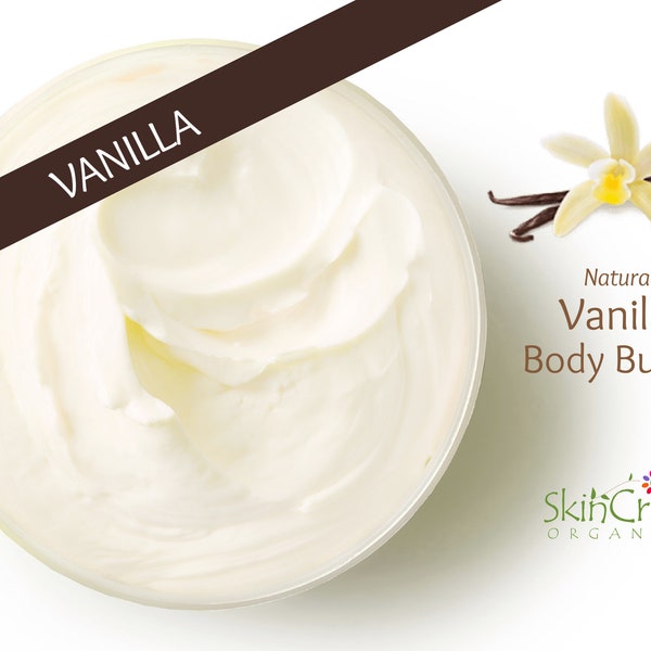 Natural Vanilla Body Butter Moisturizer - Organic Whipped Shea Lotion w/ French Vanilla Butter Cream Scent - Vegan Birthday Gift for Women