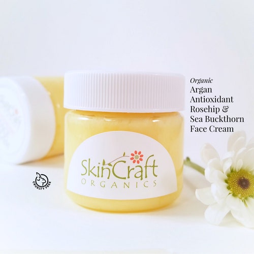 Organic Face Cream Moisturizer - Natural Skin Care Lotion for Aging, Dry Skin, Wrinkles - Shea, Argan, Rosehip & Sea Buckthorn - 1 oz