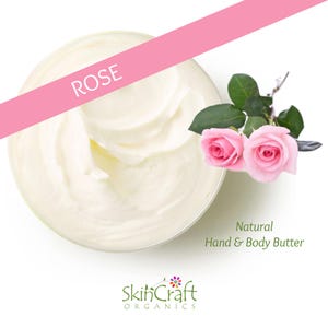 Natural Rose Body Butter Moisturizer - Floral Fragrance Hand & Body Lotion Cream w/ Essential Oil - Birthday Gift for Girlfriend, Mom, Wife