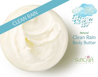 Natural Clean Rain Body Butter Cream - Fresh Spa Zen Scent Moisturizer Lotion w/ Notes of Basil, Ozone, Lily & Sandalwood