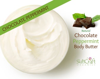 Natural Chocolate Mint Body Butter Moisturizer for Dry Skin - Organic Chocolate Peppermint Body Lotion Cream - Girlfriend, Wife, Mom Gift