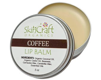 Natural Coffee Lip Balm in Tin - Dark Roast Java Scented Salve- Perfect Holiday Stocking Stuffer for any Coffee Lover - .5 oz Tin