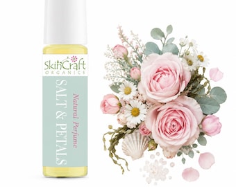 Salt & Petals Perfume Oil - Coastal Rose, Chamomile, Amber Fragrance - Soft Ocean Floral Roll On Fragrance for Women - .35 oz/10 mL
