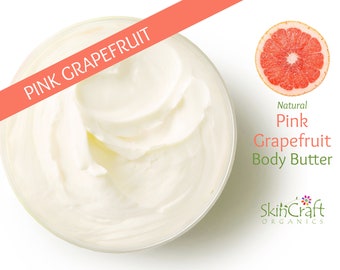 Natural Pink Grapefruit Body Butter Lotion - Vegan Whipped Shea Hand & Body Cream Moisturizer for Dry Skin w/ Essential Oil - Gift for Women