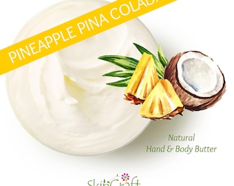 Natural Pineapple Body Butter - Tropical Scent Moisturizer - Pina Colada Lotion - Hand & Body Cream - Vegan Holiday Gift for Her
