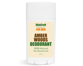 Mens Deodorant - Long Lasting Natural Deodorant Stick for Men - Amber Woods - Sensual Musk Scent -  No Baking Soda - No Aluminum - 2.5 oz