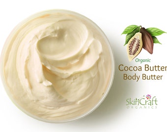Organic Cocoa Butter Body Moisturizer - Natural Chocolate Skin Care - Thick Lotion for Rough, Dry Skin - Chocolate Lover Gift for Women