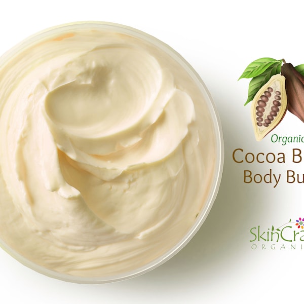 Organic Cocoa Butter Body Moisturizer - Natural Chocolate Skin Care - Thick Lotion for Rough, Dry Skin - Chocolate Lover Gift for Women