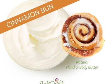 Manteiga Corporal Hidratante Natural Cinnamon Bun - Creme para Mãos e Corpo com Karité Batido e Não Oleoso - Loção para Pele Seca - Presente Apimentado de Natal para Mulheres