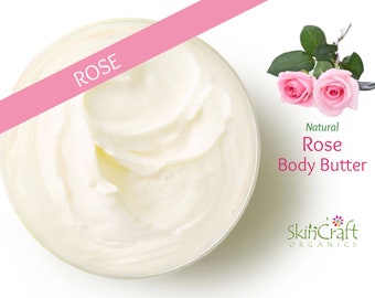Natural Rose Body Butter Moisturizer - Floral Fragrance Hand & Body Lotion Cream w/ Essential Oil - Birthday Gift for Girlfriend, Mom, Wife