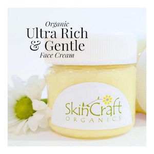 Organic Face Cream Moisturizer - Zachte natuurlijke gezichtsverzorging voor de ultragevoelige droge huid - Kalmerende karitéboter, jojoba, calendula, 2 oz.