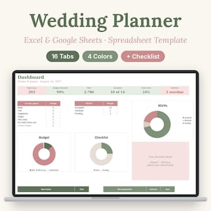 Wedding Planner Spreadsheet Excel Google Sheets | Wedding Budget Tracker, Guest List, Seating Chart, Checklist, Timeline Template