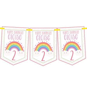 Rainbow Personalised Birthday Bunting, Childrens Birthday Party Banner,Garland,Any Age-MULTIBUY DISCOUNTS