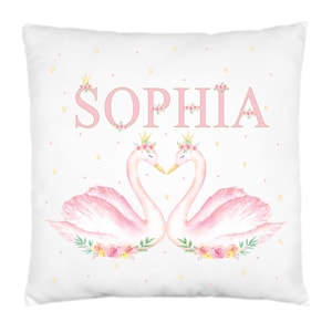 Personalised Princess Swans Cushion,Pillow,Gift for Girls,New Baby Gift,Nursery Decor,Kids Bedroom,