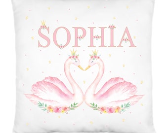 Personalised Princess Swans Cushion,Pillow,Gift for Girls,New Baby Gift,Nursery Decor,Kids Bedroom,