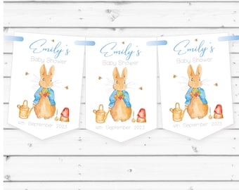 Personalised Peter Rabbit Blue Baby Shower Bunting,Banner,Boys Baby Shower Decoration,-MULTIBUY DISCOUNTS