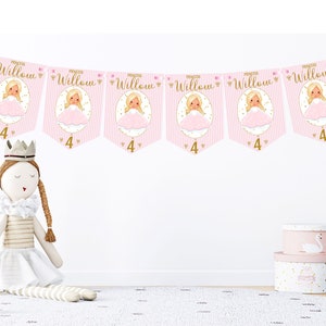 Prinzessin Geburtstag Wimpelkette, personalisierte Kindergeburtstagsparty Banner, Girlande, Auswahl an Haarfarben-MULTIBUY DISKONTEN Bild 9