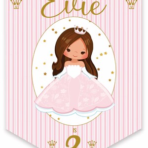 Prinzessin Geburtstag Wimpelkette, personalisierte Kindergeburtstagsparty Banner, Girlande, Auswahl an Haarfarben-MULTIBUY DISKONTEN Bild 8