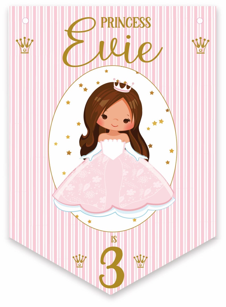 Prinzessin Geburtstag Wimpelkette, personalisierte Kindergeburtstagsparty Banner, Girlande, Auswahl an Haarfarben-MULTIBUY DISKONTEN Bild 8