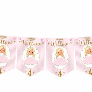 Prinzessin Geburtstag Wimpelkette, personalisierte Kindergeburtstagsparty Banner, Girlande, Auswahl an Haarfarben-MULTIBUY DISKONTEN Bild 10