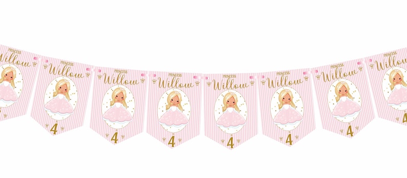 Prinzessin Geburtstag Wimpelkette, personalisierte Kindergeburtstagsparty Banner, Girlande, Auswahl an Haarfarben-MULTIBUY DISKONTEN Bild 10