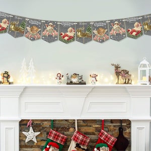 Christmas Bunting,Christmas Garland,Vintage Christmas Bunting,12 Flags,3 Metres,Christmas Decoration-MULTIBUY DISCOUNTS