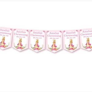 Pink Personalised Girls Christening ,Baptism Day Decoration,Bunting,Banner,Peter Rabbit,MULTIBUY DISCOUNTS image 3
