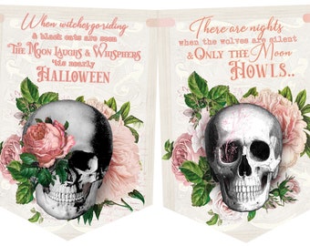 Halloween Bunting,Halloween Banner,8 Flags,Garland for Halloween Decoration,Gothic Skulls-MULTIBUY DISCOUNTS