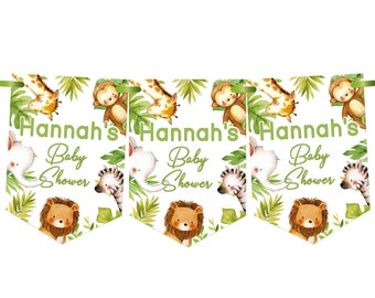 Banderoles personnalisées pour baby shower, bannière, décoration de baby shower, garçon ou fille, Jungle Safari-RÉDUCTIONS MULTIBUY