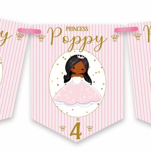Prinzessin Geburtstag Wimpelkette, personalisierte Kindergeburtstagsparty Banner, Girlande, Auswahl an Haarfarben-MULTIBUY DISKONTEN Bild 2
