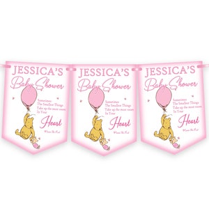 Personalised Winnie The Pooh Pink Baby Shower Bunting,Banner,Girls Baby Shower Decoration,-MULTIBUY DISCOUNTS
