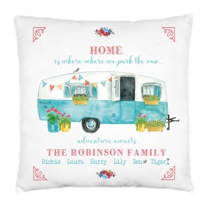 Personalised Caravan Cushion,Cushion Cover,Pillow,Family Holiday,40cms Square,With or Without Cushion Pad